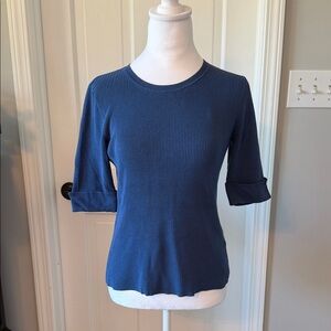 White House Black Market Blue Ribbed Crew Neck Sweater